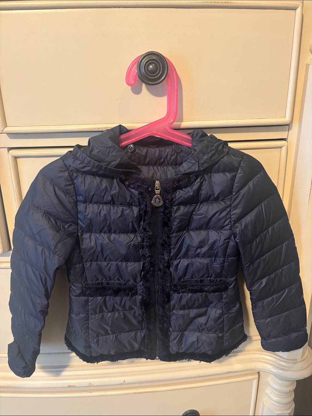 Moncler kids Navy Quilted Down Puffer Jacket with Branded Zip Pull